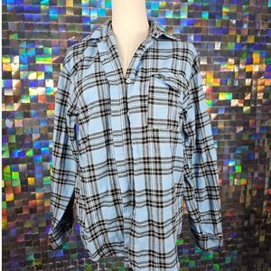 Edikted Blue Black Plaid Flannel Shirt Long Sleeve Button Up Casual Womens